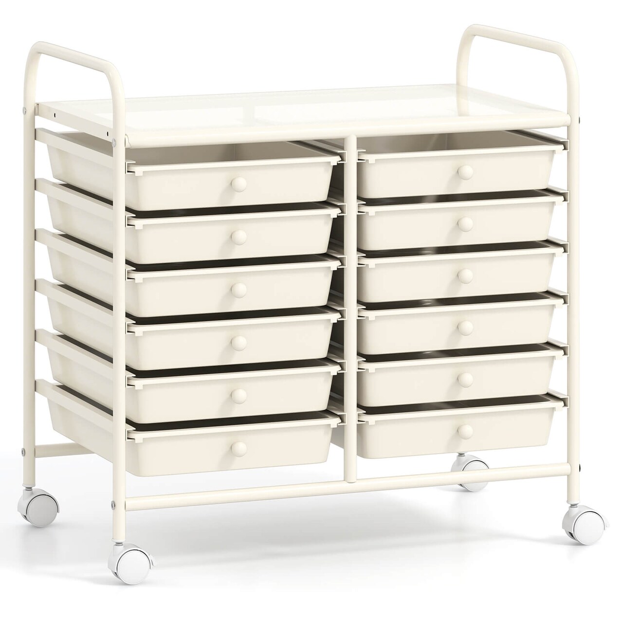 Costway 12 Drawers Rolling Cart Storage Scrapbook Paper Studio Organizer Bins Macaron/White/Light Pink/Purple/Pink/Clear/Gray/Rainbow/Multicolor/Hot Pink/Black